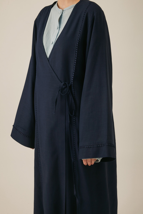 Kruvaze Keten Kimono Lacivert - 9