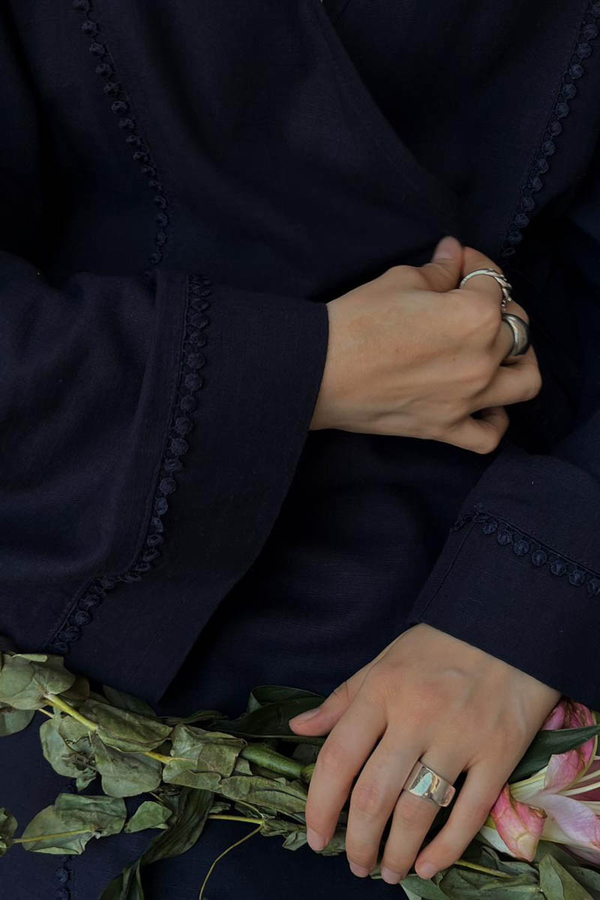 Kruvaze Keten Kimono Lacivert - 2