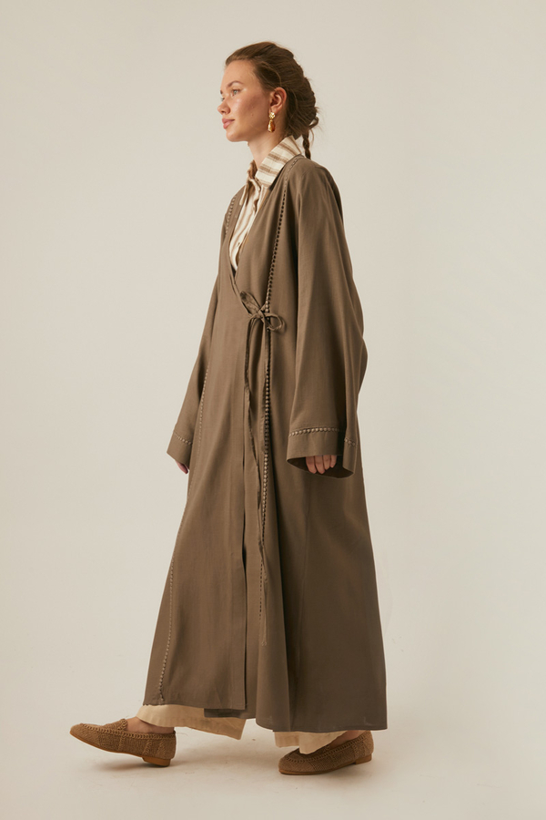 Kruvaze Keten Kimono Toprak - 9
