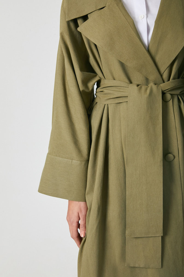 Kruvaze Keten Trenç Haki - 5