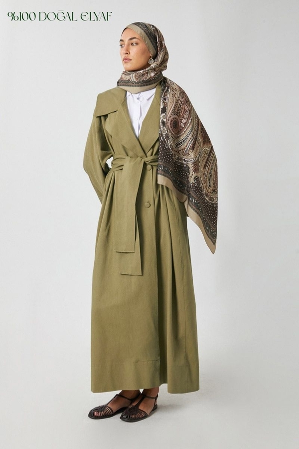 Kruvaze Keten Trenç Haki - 1