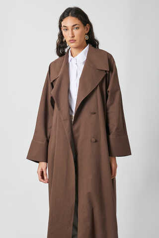 Kruvaze Keten Trenç Kahverengi - 3