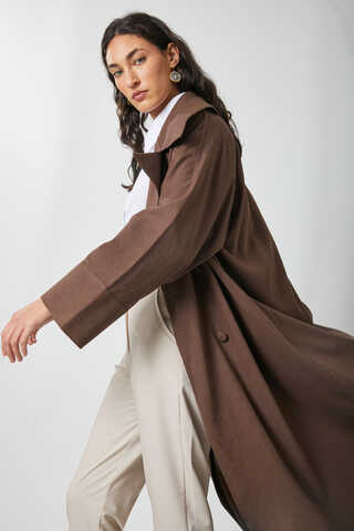 Kruvaze Keten Trenç Kahverengi - 4