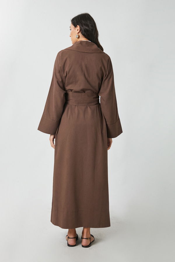 Kruvaze Keten Trenç Kahverengi - 15