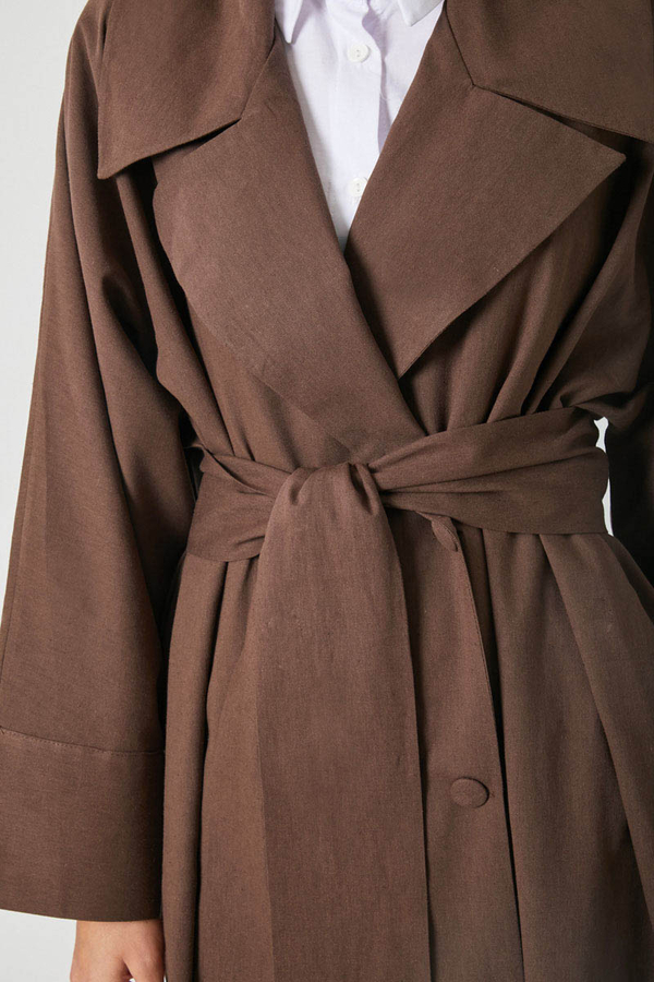 Kruvaze Keten Trenç Kahverengi - 12