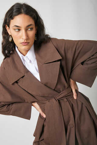 Kruvaze Keten Trenç Kahverengi - 14