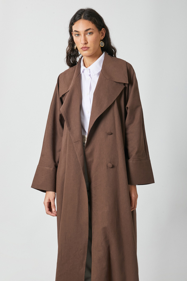 Kruvaze Keten Trenç Kahverengi - 3