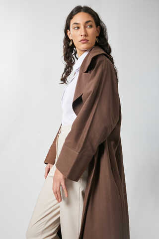 Kruvaze Keten Trenç Kahverengi - 8