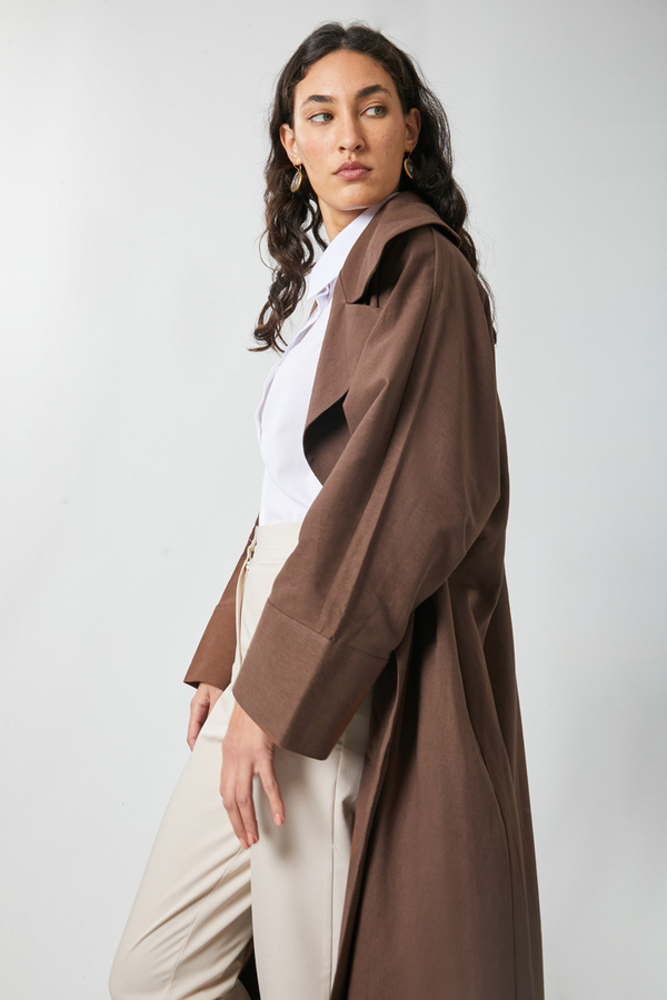 Kruvaze Keten Trenç Kahverengi - 8