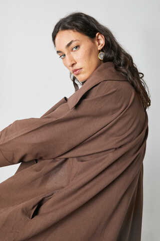 Kruvaze Keten Trenç Kahverengi - 10