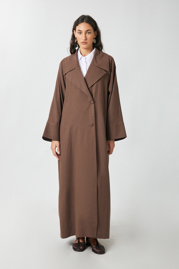 Kruvaze Keten Trenç Kahverengi - 2