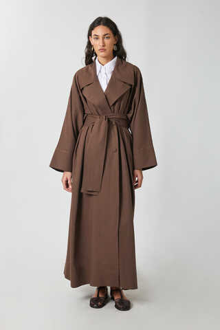 Kruvaze Keten Trenç Kahverengi - 6