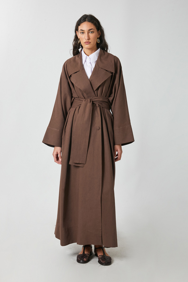 Kruvaze Keten Trenç Kahverengi - 6