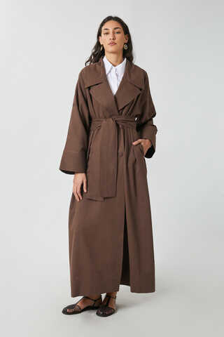 Kruvaze Keten Trenç Kahverengi - 11