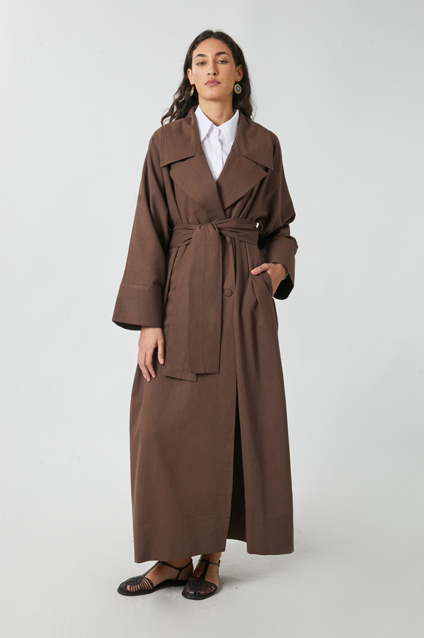 Kruvaze Keten Trenç Kahverengi - 11