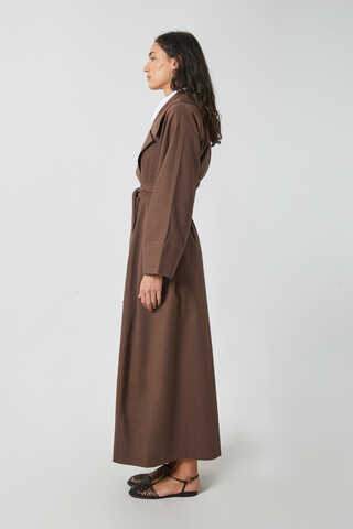 Kruvaze Keten Trenç Kahverengi - 5