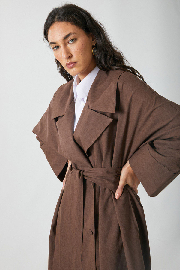 Kruvaze Keten Trenç Kahverengi - 13