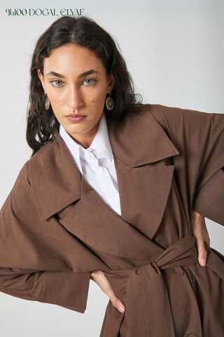 Kruvaze Keten Trenç Kahverengi - 1