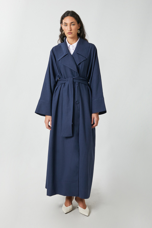 Kruvaze Keten Trenç Lacivert - 2