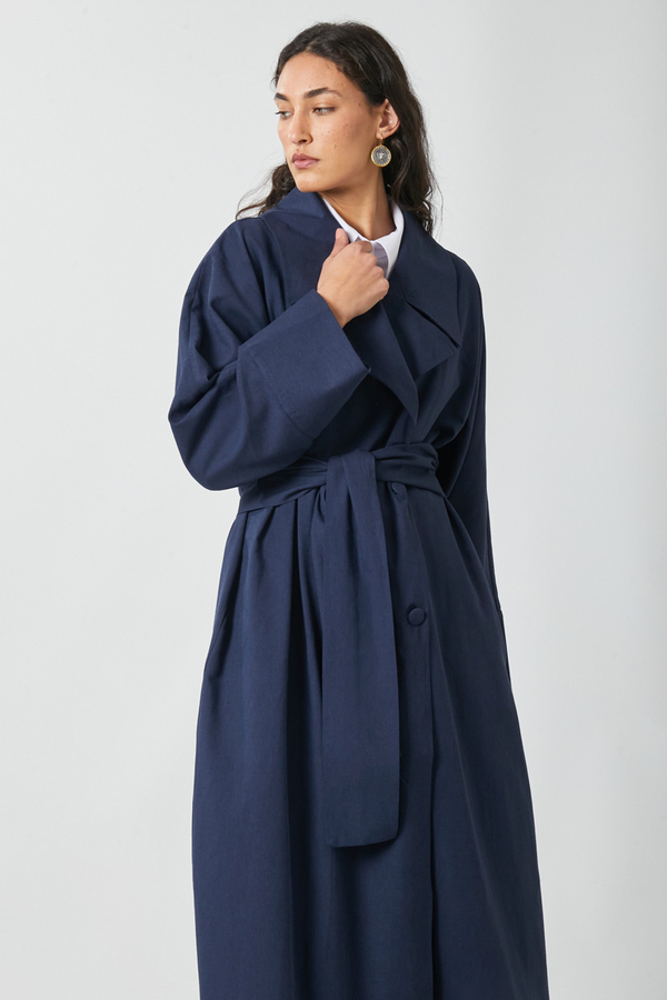 Kruvaze Keten Trenç Lacivert - 9