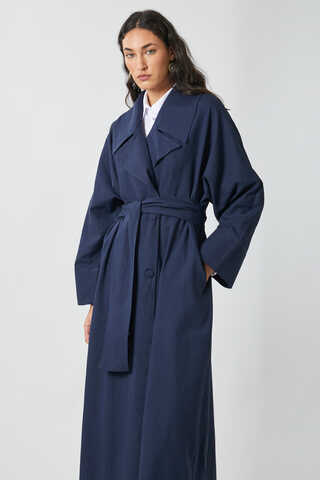 Kruvaze Keten Trenç Lacivert - 11