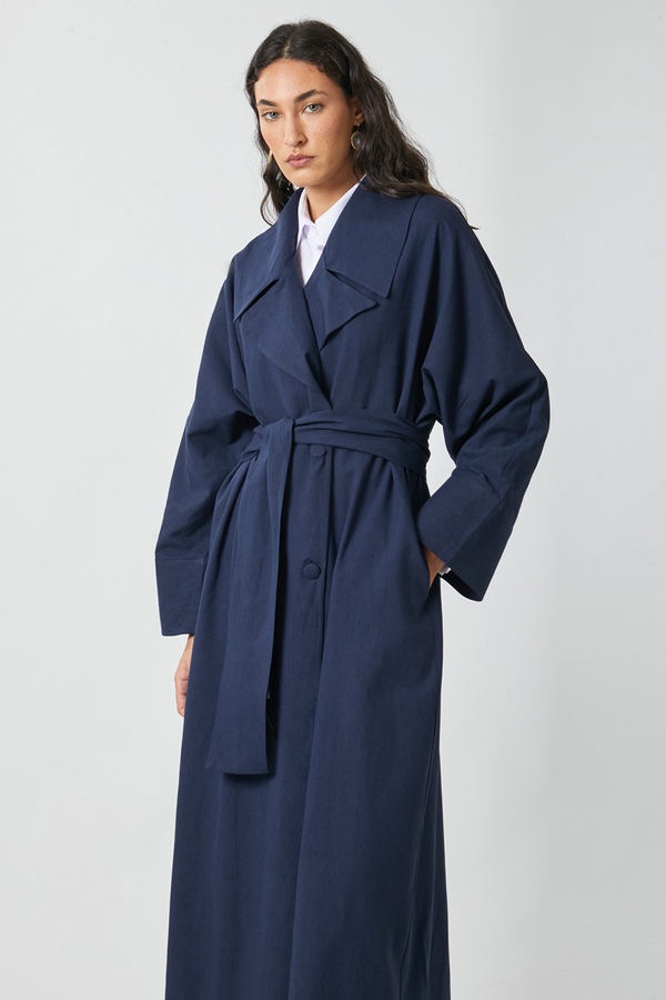 Kruvaze Keten Trenç Lacivert - 11