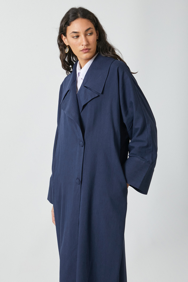 Kruvaze Keten Trenç Lacivert - 7