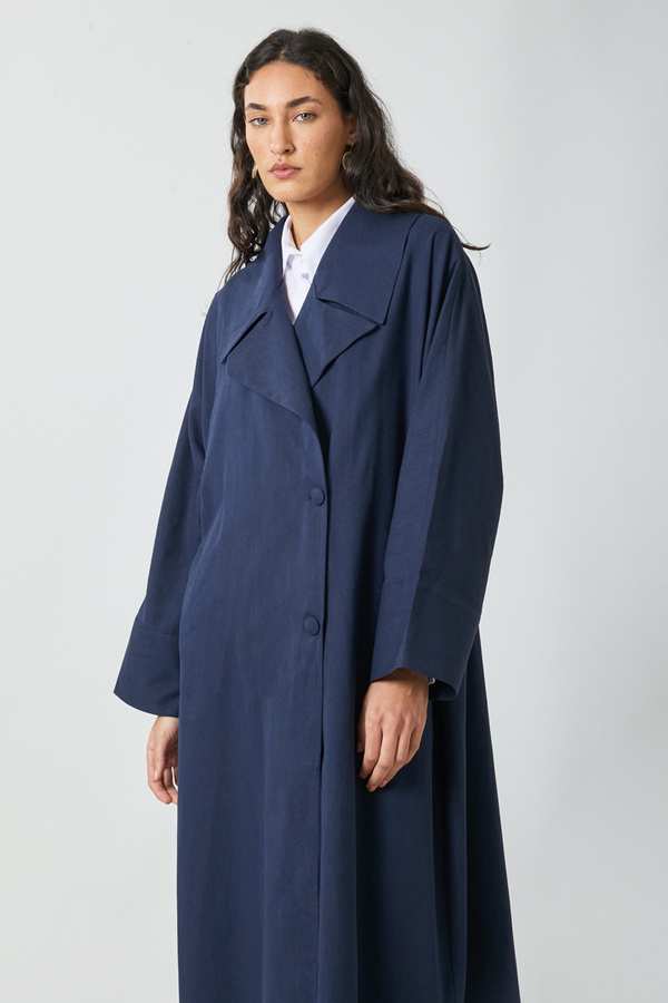 Kruvaze Keten Trenç Lacivert - 5