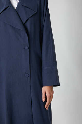 Kruvaze Keten Trenç Lacivert - 6