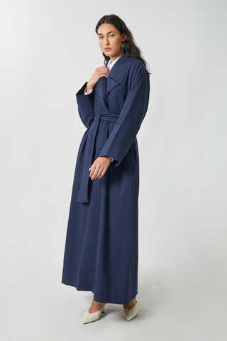 Kruvaze Keten Trenç Lacivert - 8