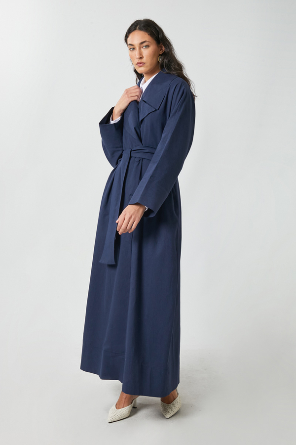 Kruvaze Keten Trenç Lacivert - 8