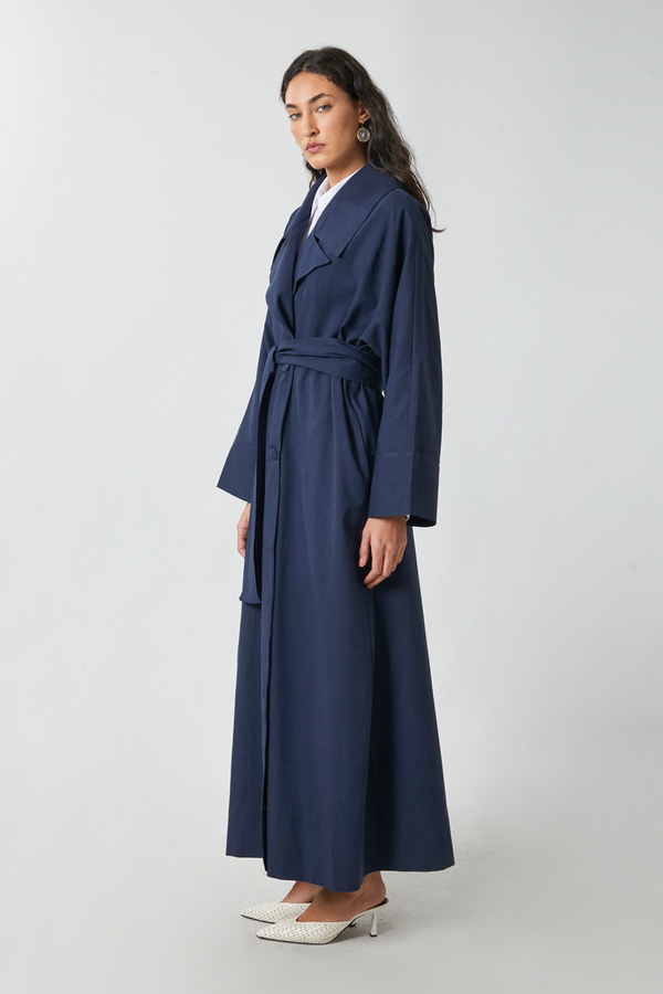 Kruvaze Keten Trenç Lacivert - 12