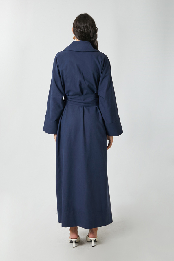 Kruvaze Keten Trenç Lacivert - 13