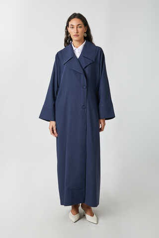 Kruvaze Keten Trenç Lacivert - 4