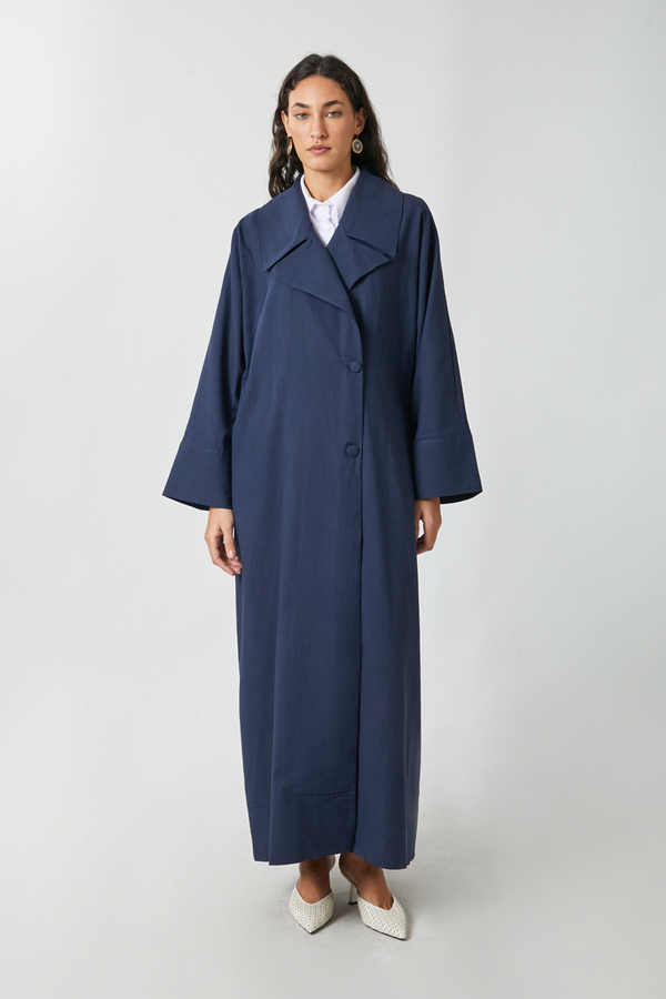 Kruvaze Keten Trenç Lacivert - 4