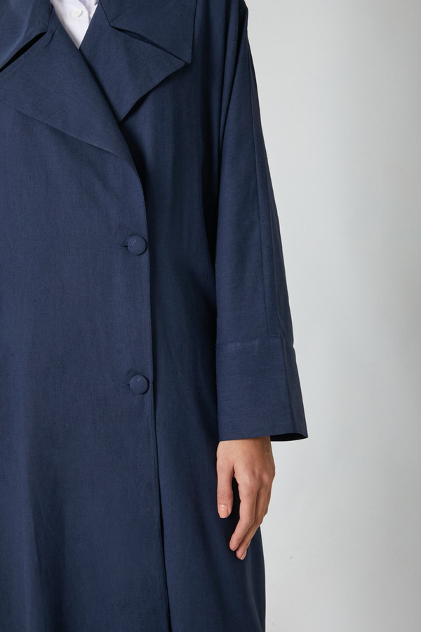 Kruvaze Keten Trenç Lacivert - 6