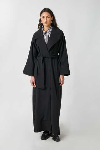 Kruvaze Keten Trenç Siyah - 4