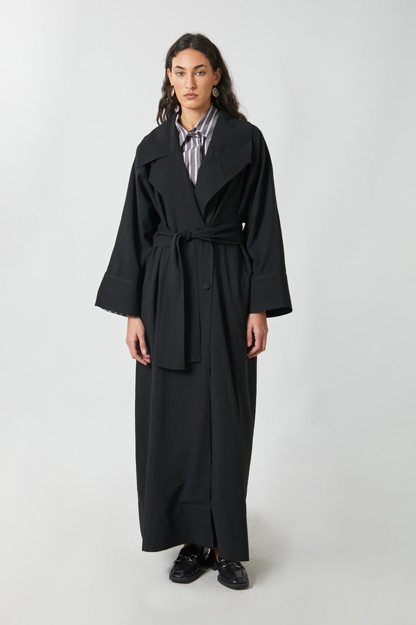 Kruvaze Keten Trenç Siyah - 4