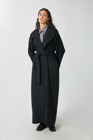 Kruvaze Keten Trenç Siyah - 2