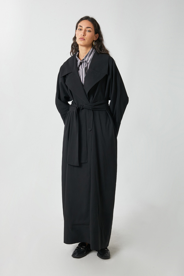 Kruvaze Keten Trenç Siyah - 2