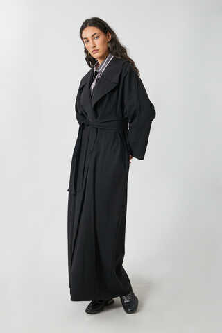 Kruvaze Keten Trenç Siyah - 7