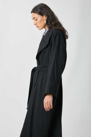 Kruvaze Keten Trenç Siyah - 9