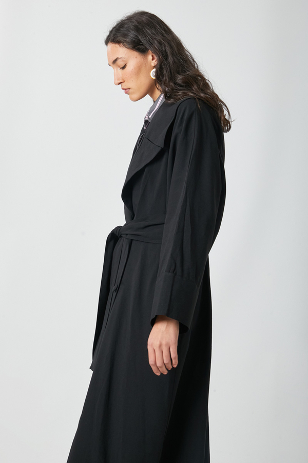 Kruvaze Keten Trenç Siyah - 9