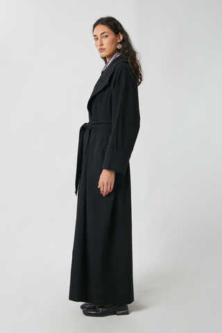 Kruvaze Keten Trenç Siyah - 11