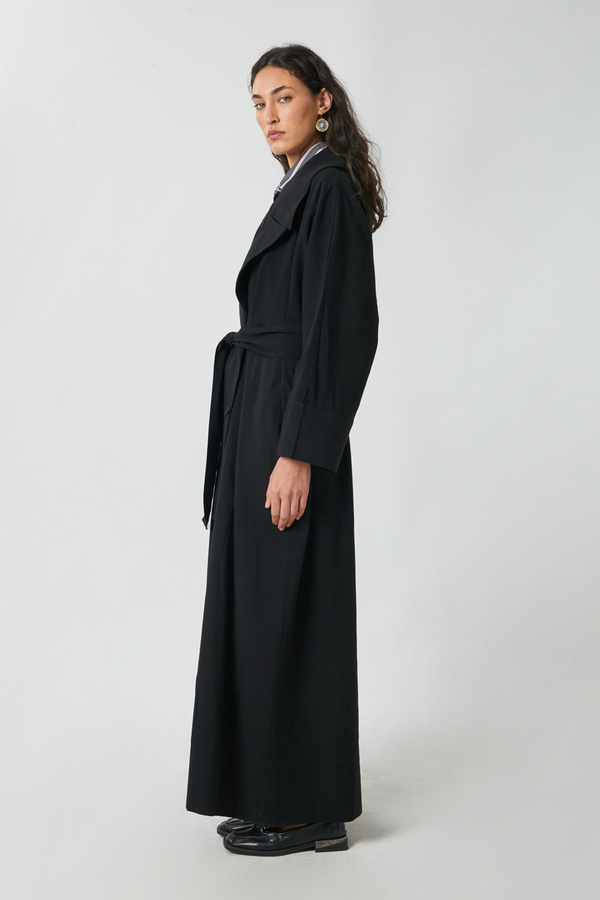 Kruvaze Keten Trenç Siyah - 11