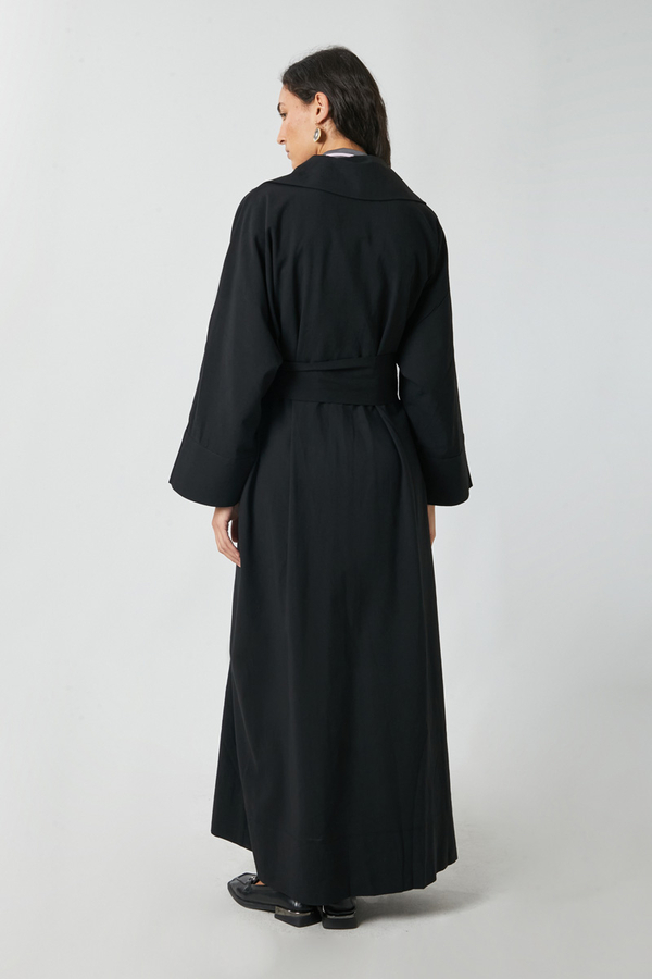 Kruvaze Keten Trenç Siyah - 12