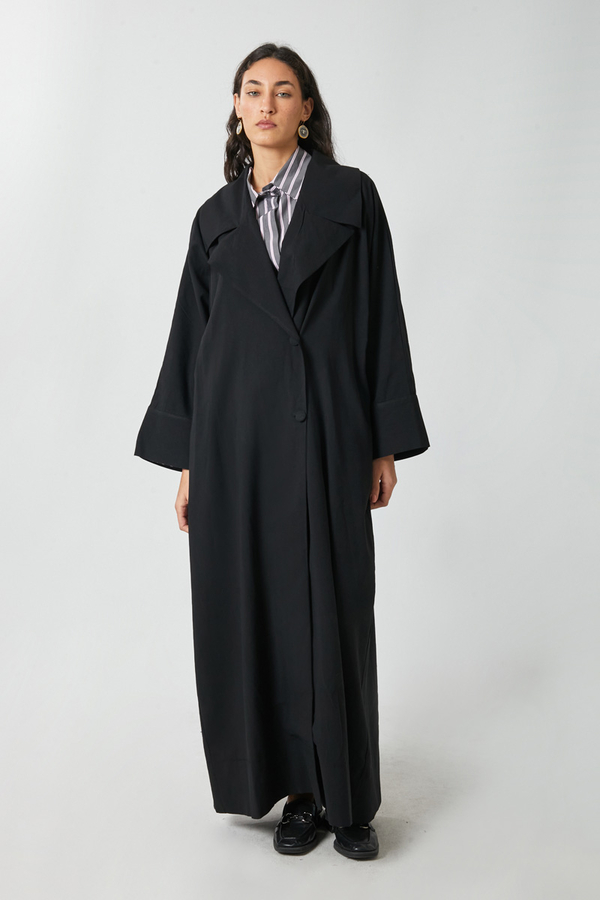 Kruvaze Keten Trenç Siyah - 13