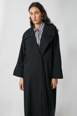 Kruvaze Keten Trenç Siyah - 10