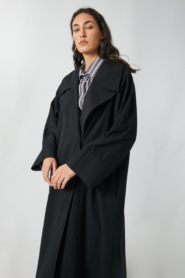 Kruvaze Keten Trenç Siyah - 8