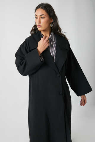 Kruvaze Keten Trenç Siyah - 6